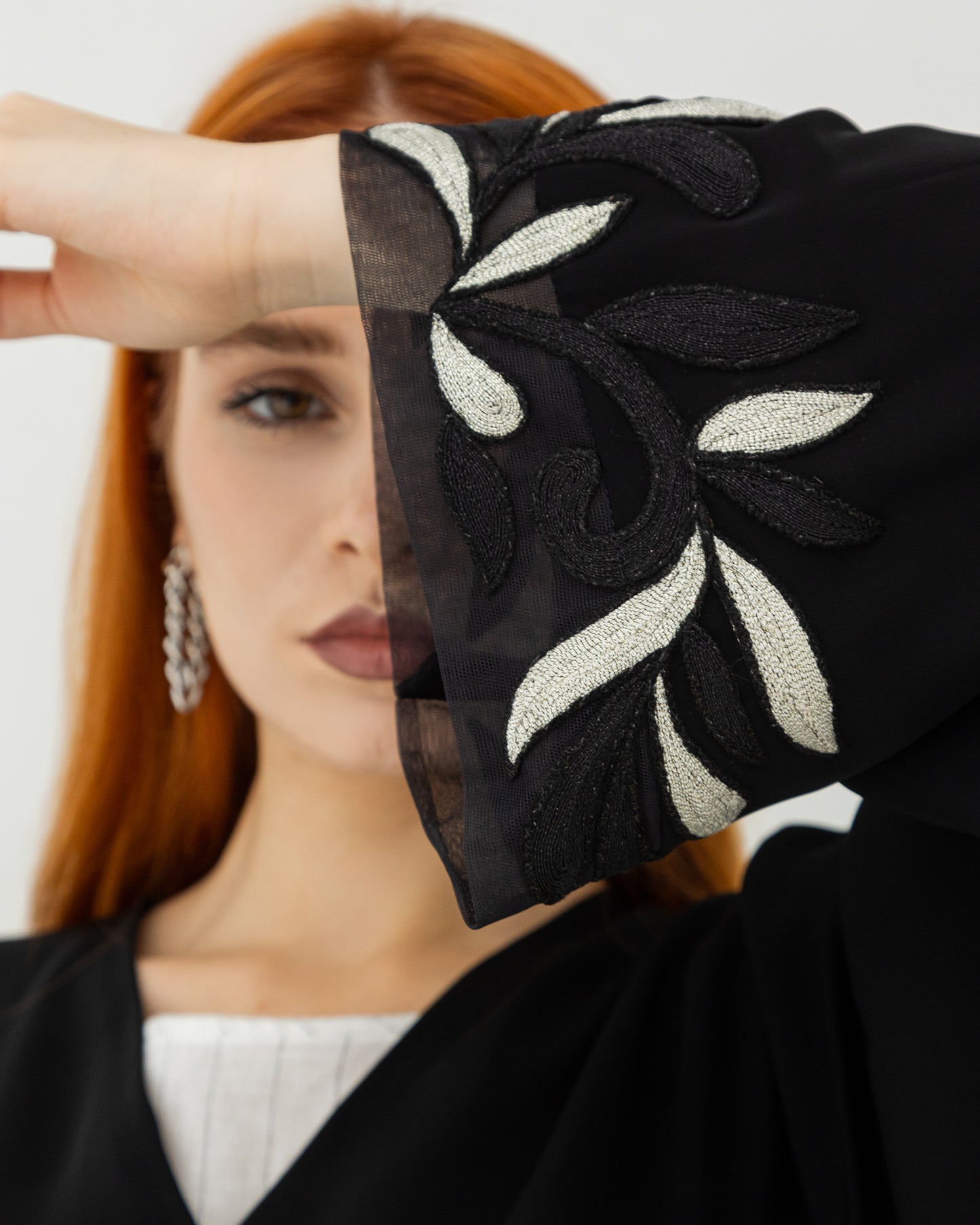 Abaya & Sheila with White Leaves design