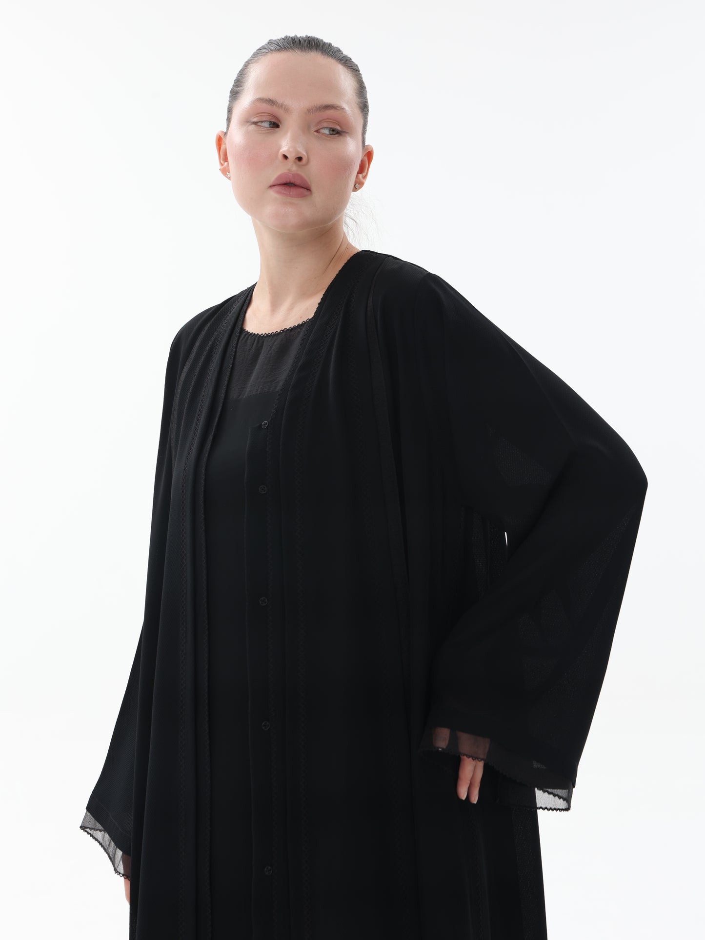 Abaya with Embroidery and Organza Mix