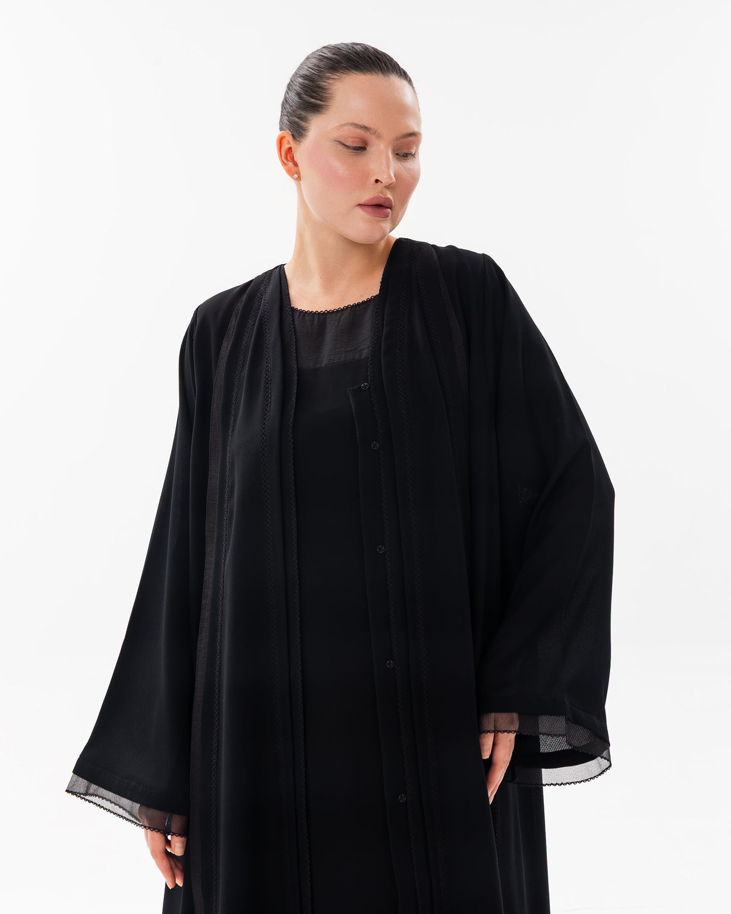 Abaya with Embroidery and Organza Mix