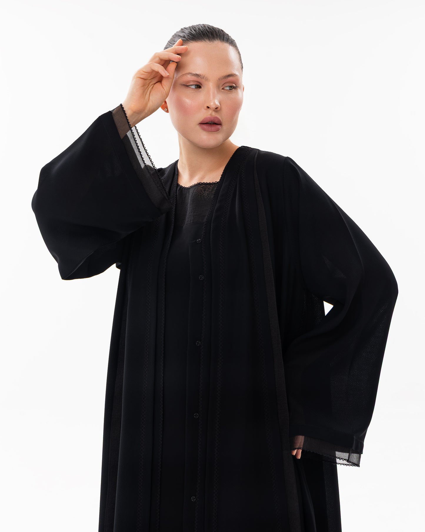 Abaya with Embroidery and Organza Mix