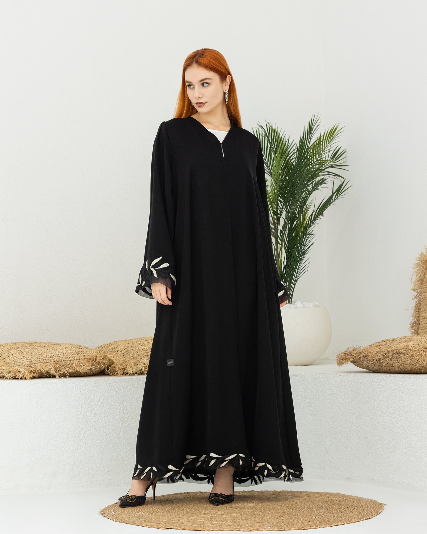 Abaya & Sheila with White Leaves design