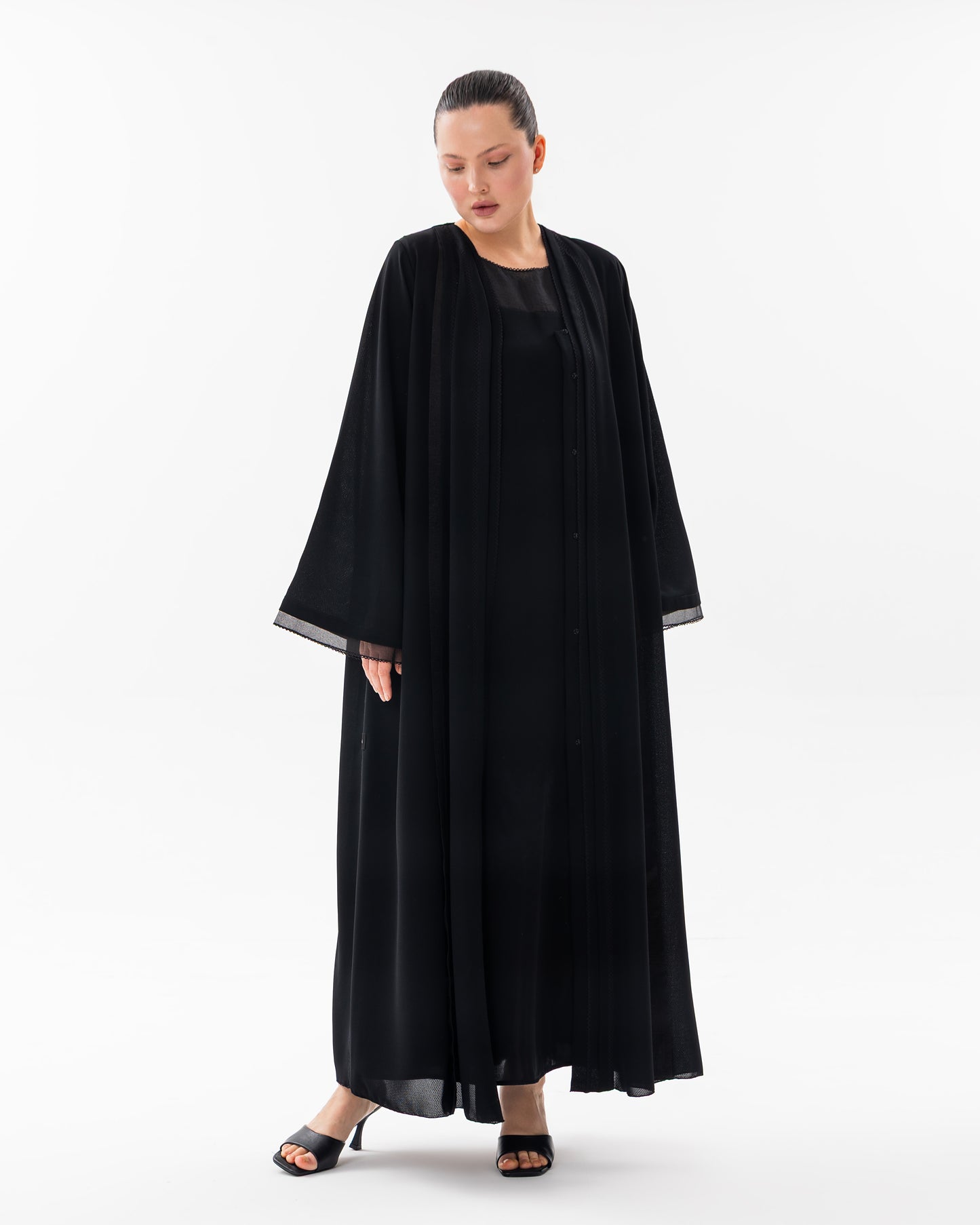 Abaya with Embroidery and Organza Mix