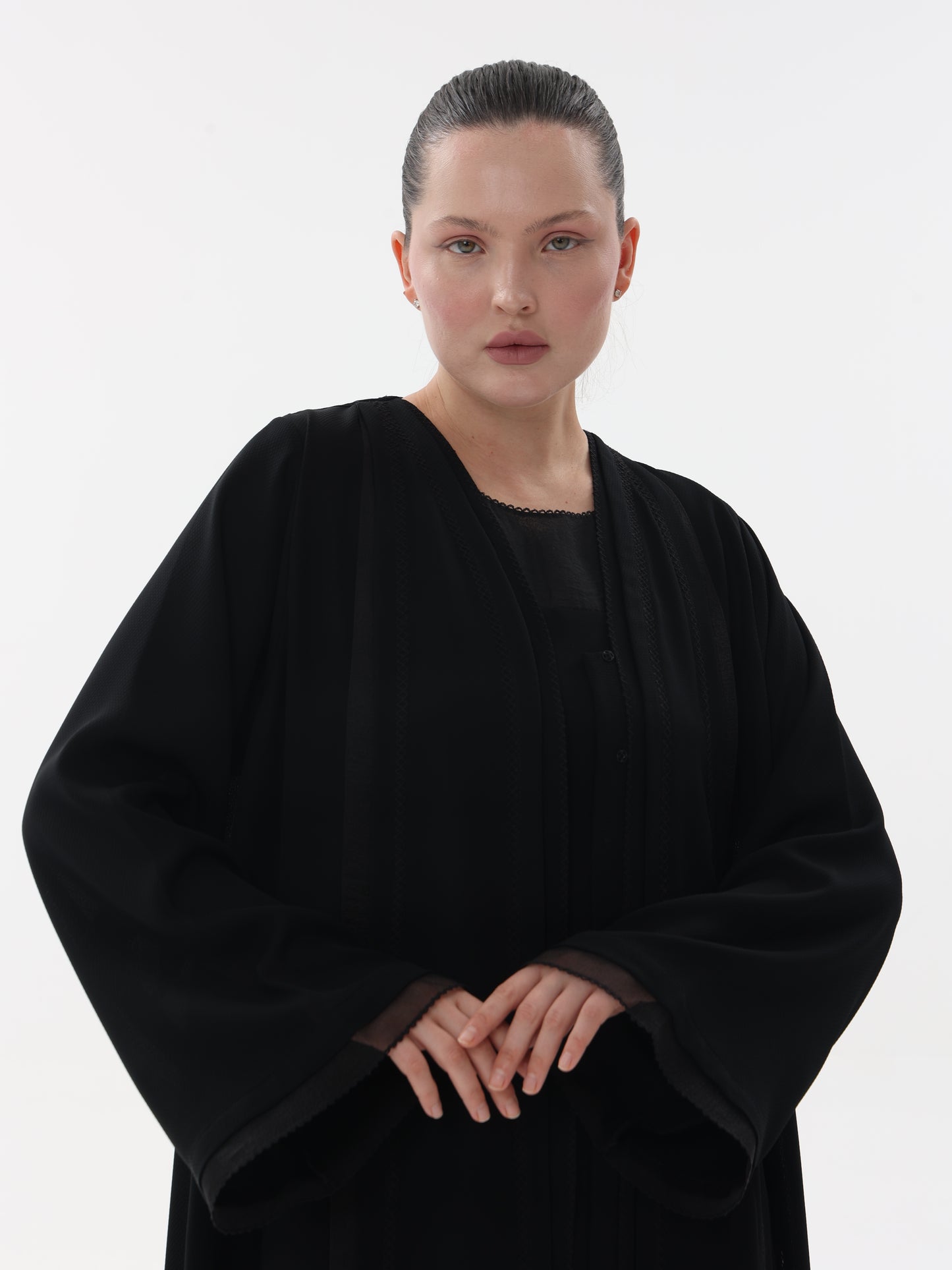 Abaya with Embroidery and Organza Mix